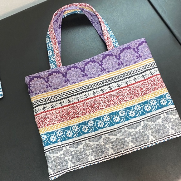Handcrafted Handmade Boho Quilted Colorful Pattern Tote Bag Set Cosmetic Makeup - Picture 15 of 16